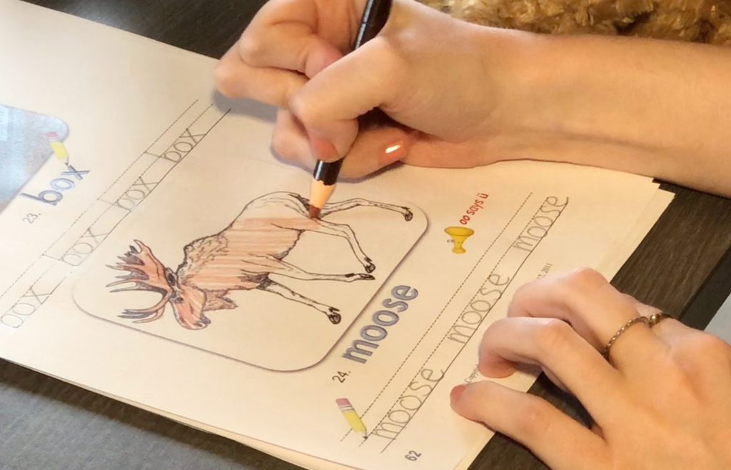 Illustration of Kirsten and a moose